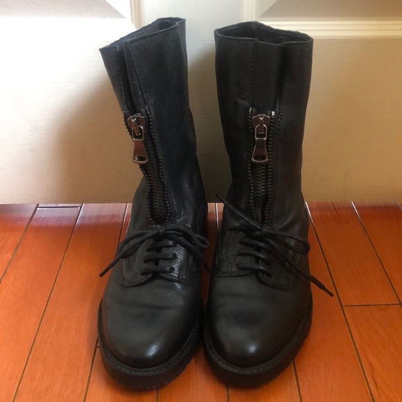 Zara Shoes - Zara Woman Zip Front Lace Up Leather Bootie